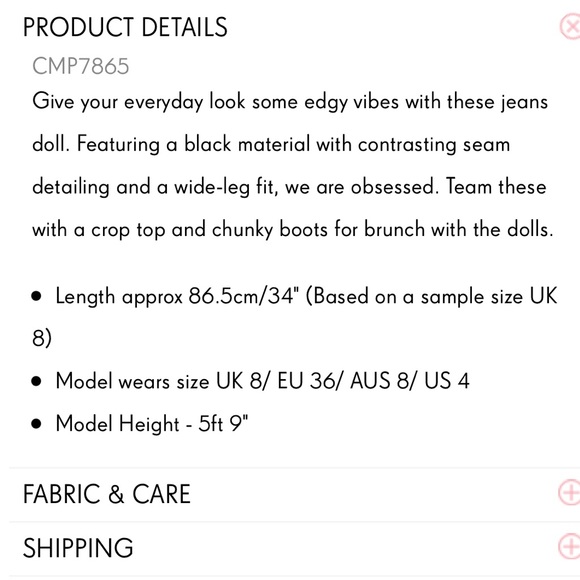 PrettyLittleThing Black Wide Leg Denim Jeans Pants Button Fly Size 10 - Picture 5 of 9